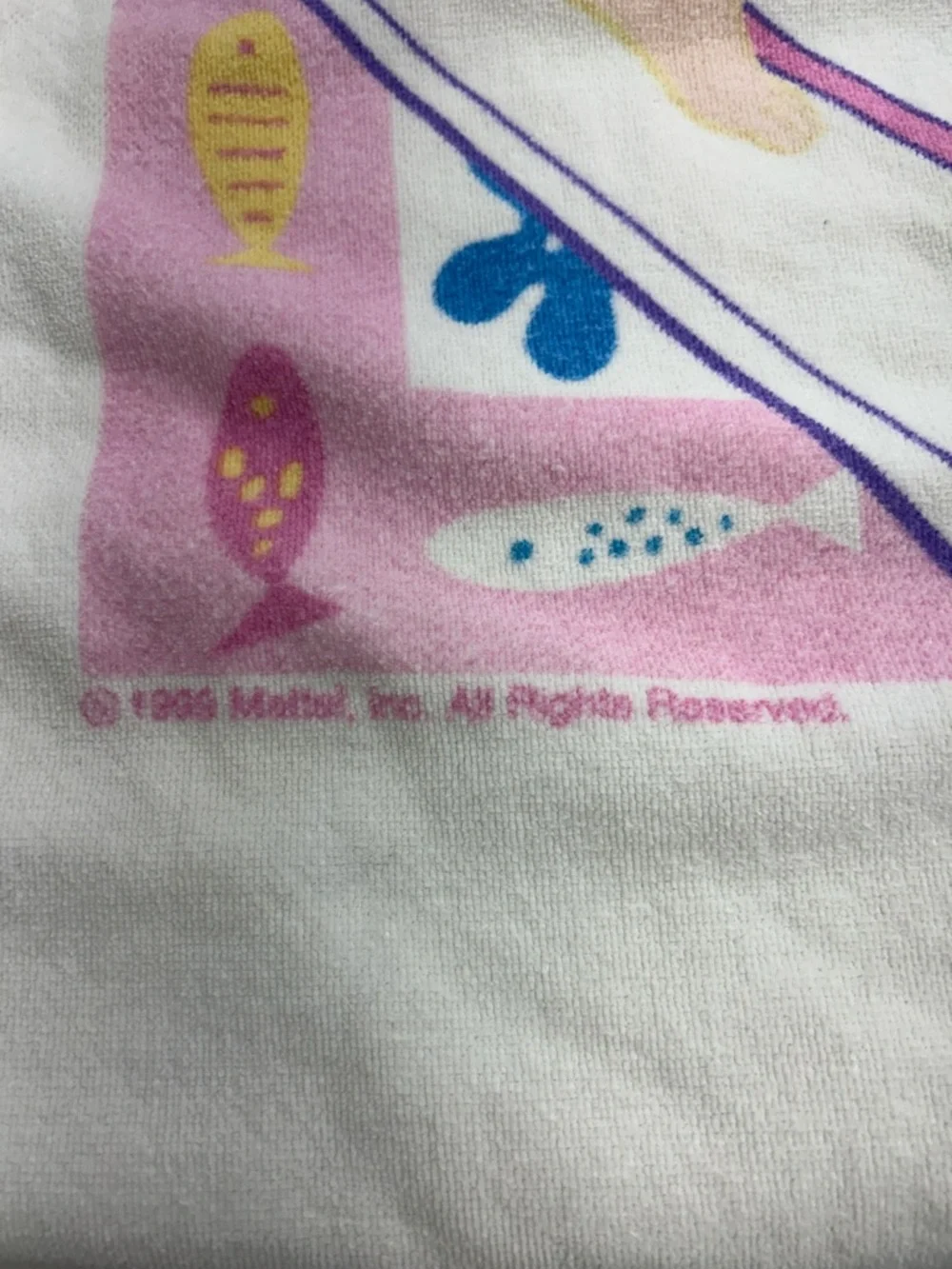 Cotton Barbie Pink, Blue & Yellow Surf Print Beach Towel-Vintage